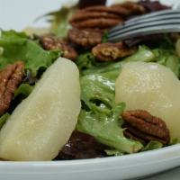 Tarragon · Candied pecans, pears, mixed greens, blue cheese, tarragon vinaigrette.