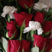 Grab And Go · A dozen red roses mix with carnation (carnation my vary in colors) A dozen roses mix with fo...
