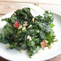 Marinated Lacinato Kale · marinated lacinato kale, calabrian chilies, parmesan, pine nuts
(this item cannot be made da...