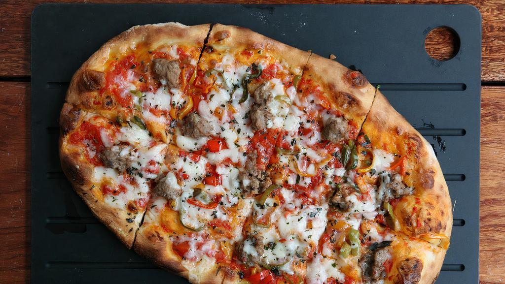 Sweet Fennel Sausage Pizza · sweet fennel sausage, roasted peppers, provolone