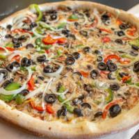 Veggie Combo Pizza · Mushrooms, Green Peppers, Onion, Black Olives and Extra Cheese.