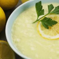 Avgelomono Soup · Papou's famous egg, lemon, chicken, and rice.