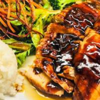 All Natural Chicken  Teriyaki · All natural  chicken thigh served glazed with spicy house teriyaki sauce.
