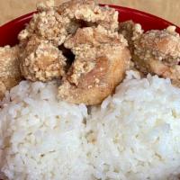 Kids Fried Chicken With Rice · Japanese fried chicken over steamed white rice.
