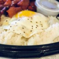 Sweet Pork Breakfast (Tocino) · Served with rice and eggs.
