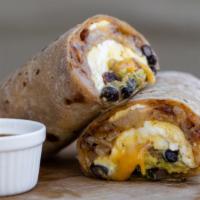 Burrito · Shredded potatoes, scrambled egg, thick-cut bacon, black beans, sharp cheddar, Avocado, hous...