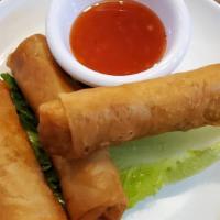 Egg Rolls · Three pieces. Your choice of filling wrapped in crispy wonton paper. Served with house fish ...