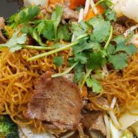 Stir-Fried Egg Noodle · Stir-fried egg noodle stirred with carrots, broccoli, onions, bok choy, cabbage, and your ch...