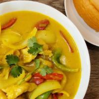 Vietnamese Curry · Yellow curry, onions, bell peppers, carrots. 
potato with your choice of protein. Served 
wi...
