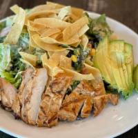 Chipotle Chicken · Romaine, black bean corn salsa, tomatoes, avocado, cheddar jack cheese, chipotle grilled chi...
