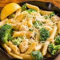 Chicken & Broccoli Pasta · Sauteed chicken, broccoli florets, garlic, lemon, penne pasta, Parmesan cheese, cream sauce