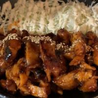 Chicken Teriyaki · Grilled chicken with a house made teriyaki sauce topped with sesame seeds. Served with cabba...