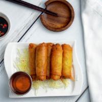 Spring Rolls · Deep fried mixed vegetables wrapped in an egg roll wrapper, served with plum sauce.