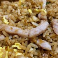 Pork Fried Rice · Fried rice with diced pork, green onion, egg, and cabbage