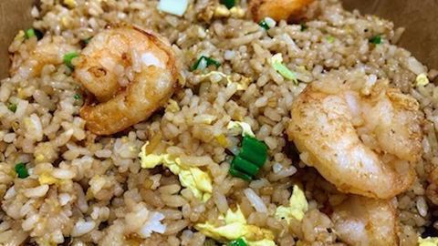 Shrimp Fried Rice · Fried rice with diced shrimp, green onion, and egg