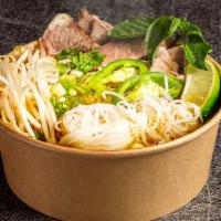 Combo Pho (2 Any Proteins) (Gf) · Combo Pho  with your choice of 2 proteins & choose of broth - The dish is accompanied by bas...