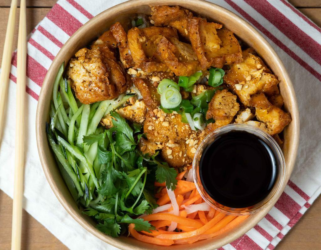 Non Gmo Tofu Vermicelli (Gf) · Rice noodle with lettuce, mints, cilantro, cucumber, pickled daikon & carrots, green onions, and peanuts.