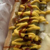 Chicago Dog · Nathan's 1/4 pound all beef dog, yellow mustard, white onion, sweet pickle relish with mint,...