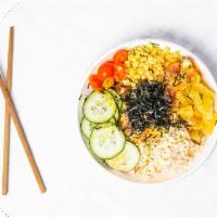 Rainbow Bowl · Tuna, salmon, seaweed, green onion, tofu, fish egg, spicy mayonnaise, crab mix, cucumber, ch...