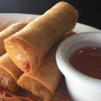 Egg Rolls (4) · A fried spring roll filled with ground pork, cabbage, carrots and glass noodle.