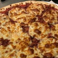 Bronx Bacon Bomber Pizza · Loaded with handfuls of delicious bacon topped with melted provolone cheese.