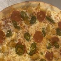 Mob Boss Pizza · Chicken, pepperoni, jalapenos and garlic.