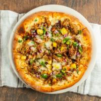 Bbq Pulled Pork Pizza · House made tangy BBQ sauce with succulent shredded pork, cilantro, fresh pineapple and jalap...