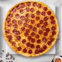 Piper Pepperoni Pizza · Mozzarella cheese,  house special tomato sauce, pepperoni, and special blend of  cheese bake...