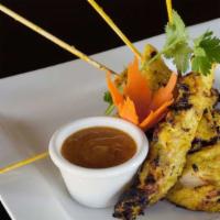 Chicken Satay (5 Pieces) · Gluten-free. Marinated tender chicken breast seasoned and grilled to perfection on tradition...