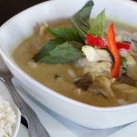 Green Curry 🌶🌶 (Due To Supply Shortage This Dish Will Not Have Coconut Meat) · Gluten-free, medium spicy. Classic coconut milk based green curry with young coconut meat, e...