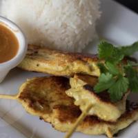 Kids' Chicken Satay (3 Pieces) · Gluten-free. Marinated chicken breast perfectly grilled on wood skewers. Served with peanut ...