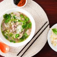 Pho Special · Served with rice noodles, beef broth, mixed onions, and cilantro. Also included are bean spr...