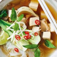 Pho With Vegetables · Served with rice noodles, beef broth, mixed onions, and cilantro. Also included are bean spr...