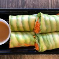 Avocado Spring Roll · Avocado, Cucumber, Carrot & Green Leaf Lettuce rolled in Rice Paper. Served with Pineapple-P...
