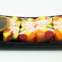 Caribbean Roll  · Imitation crab salad, avocado, mango, tuna, salmon and cooked shrimp rolled in rice paper. S...