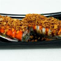 Ninja Roll (10 Pc) · Imitation crab salad and cucumber rolled in seaweed and sushi rice. Topped with shredded imi...