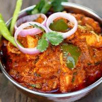Paneer Masala · Vegetarian. Cheese sautéed with onions, bell peppers, and chillies. Served with basmati rice.