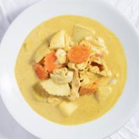 Yellow Curry · Spicy. Yellow curry, coconut milk, potatoes, and carrots.