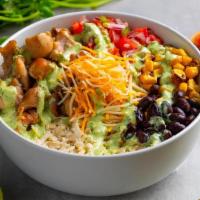 Southwest Bowl · Blend of riced cauliflower and brown rice, diced chicken, corn, green salsa, pico de gallo, ...