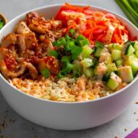 Banh Mi Bowl · Blend of riced cauliflower and brown rice, diced chicken, cucumber, pickled carrot and onion...
