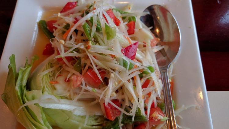 Papaya Salad / Som Tum · Served with lettuce and sticky rice.