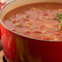 Manhattan Style Chowder (Gluten-Free) · Loaded with clams, tomato-based broth, onions, and celery