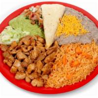 Combo #19 (Grilled Chicken Plate) · Chopped grilled chicken with lettuce, pico de gallo, guacamole and tortillas on the side wit...