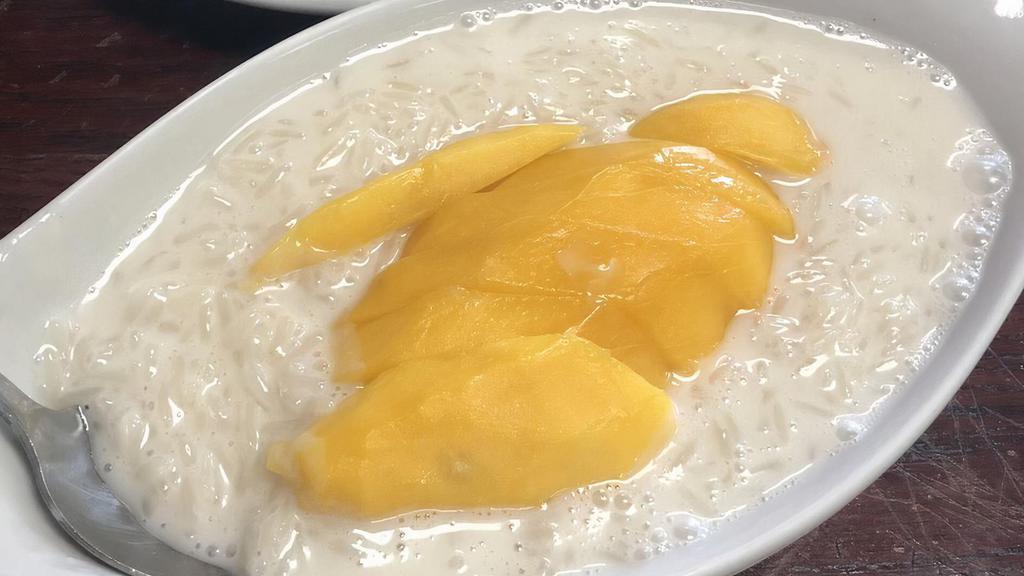 Fresh Mango With Sweet Sticky Rice · Sweet coconut sticky rice served with fresh mango in this deliciously refreshing and traditional  famous Thai treat