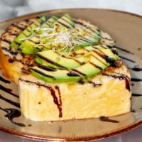 Avocado Toast · Texas Toast, fresh sliced avocado, sprouts with a balsamic drizzle