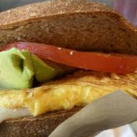 Veggie Breakfast Sandwich · Scrambled egg, Havarti cheese, avocado and tomato. Your choice of bread