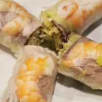 Vietnamese Spring Rolls / Gỏi Cuốn Tôm Thịt - 2 Rolls · Healthy Vietnamese rolls with steamed noodles, shrimp, pork slices, and lettuce, wrapped in ...