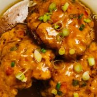 House Egg Foo Young · House special egg foo yong is deep fried egg foo yong inside mix with shrimp, minced bbq, mi...