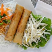 Egg Rolls (2) · Fried pork or vegetarian. Served with a side of bean sprouts, lettuce, carrots, peanuts, ver...