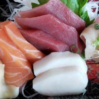 15 Pieces Sashimi Dinner · 14pc of Chef's choice sashimi (5 types of fish). No substitutions.